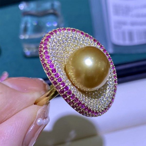 S925 GOLDEN PEARL RING