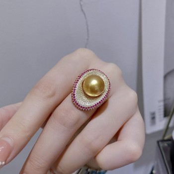 S925 GOLDEN PEARL RING