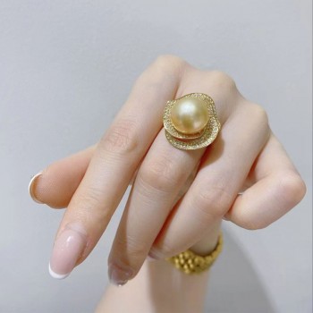 S925 sterling silver south gold pearl ring  