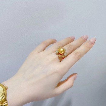 Retro sterling silver with golden pearl ring