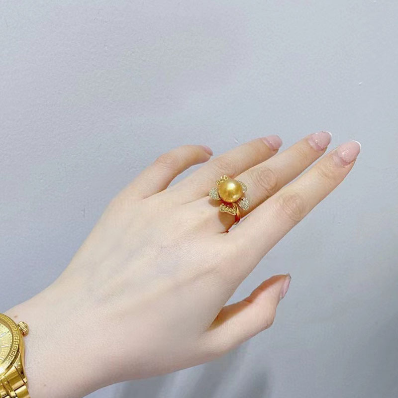 Retro sterling silver with golden pearl ring 