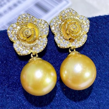 S925 sterling silver rose set south gold pearl earring and pendant 