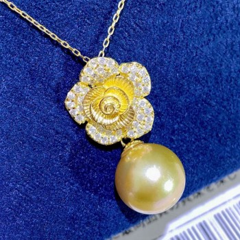 S925 sterling silver rose set south gold pearl earring and pendant 